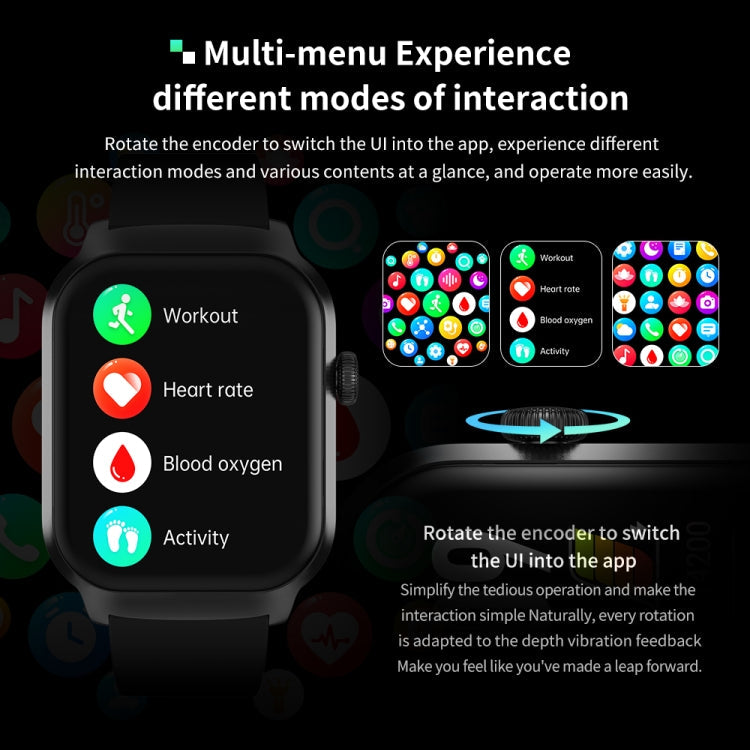 2.01 inch Silicone Strap Bluetooth Call Smart Watch Support Heart Rate Monitoring / Non-invasive Blood Sugar, Silicone Strap Black, Silicone Strap Light Yellow