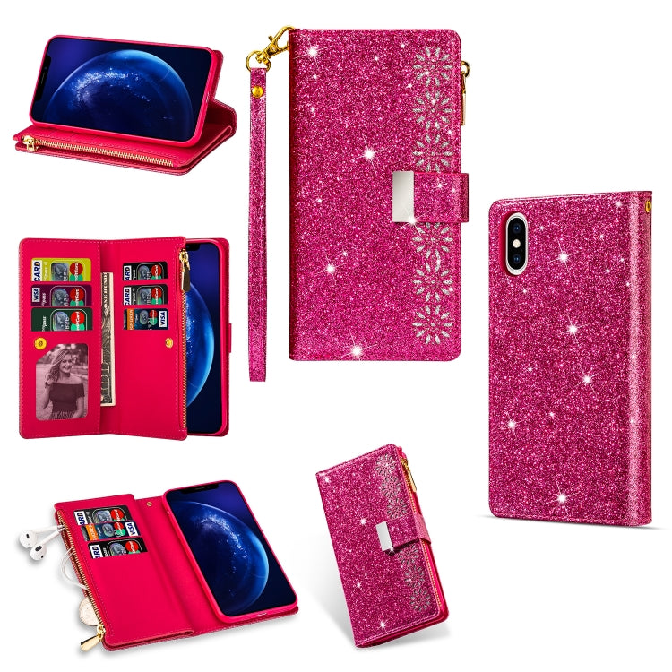 Multi-card Slots Starry Sky Laser Carving Glitter Zipper Horizontal Flip Leather Case with Holder & Wallet & Lanyard, For iPhone 11 Pro Max, For iPhone 11 Pro, For iPhone 11, For iPhone XS Max