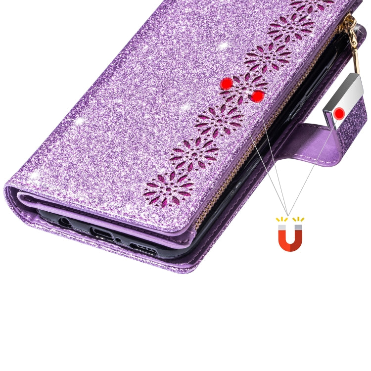 Multi-card Slots Starry Sky Laser Carving Glitter Zipper Horizontal Flip Leather Case with Holder & Wallet & Lanyard, For iPhone XR, For iPhone X / XS, For iPhone 8 Plus / 7 Plus, For iPhone SE 2022 / SE 2020 / 8 / 7