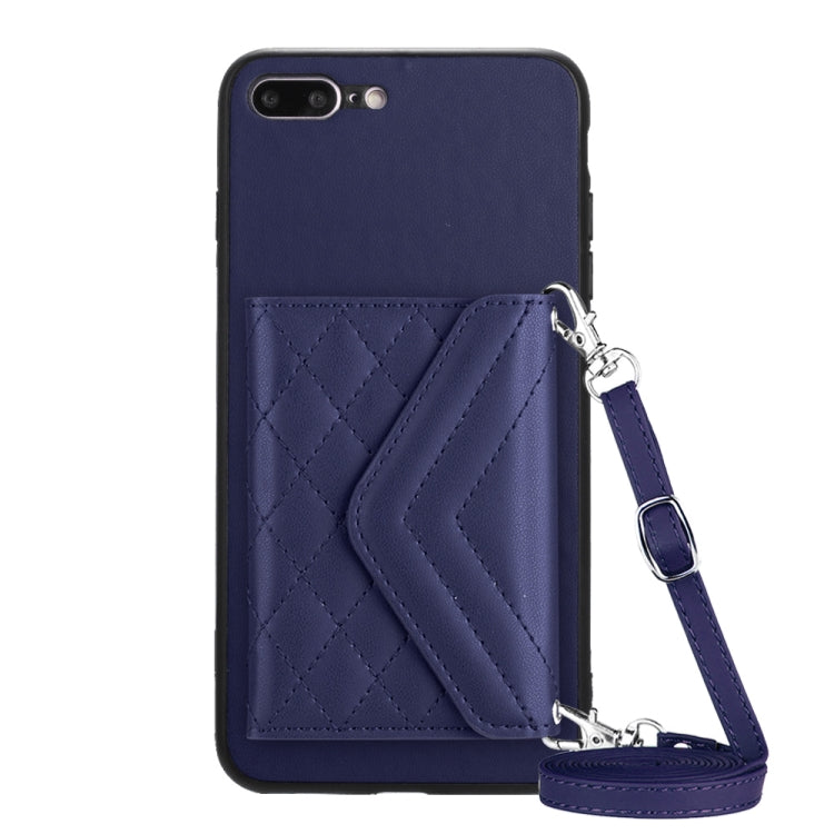 Rhombic Texture Card Bag RFID Phone Case with Long Lanyard, For iPhone XS / X, For iPhone XR, For iPhone XS Max, For iPhone 8 Plus / 7 Plus