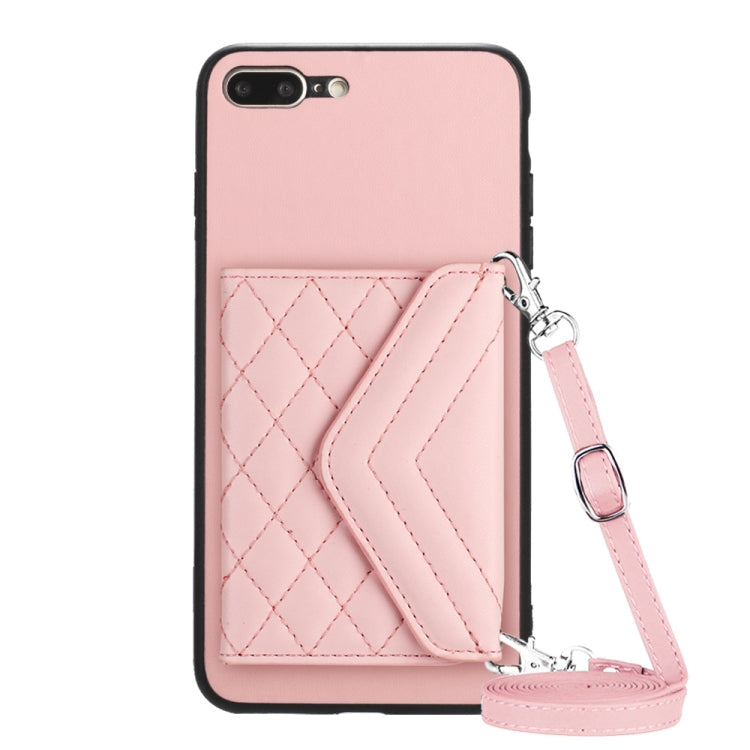 Rhombic Texture Card Bag RFID Phone Case with Long Lanyard, For iPhone XS / X, For iPhone XR, For iPhone XS Max, For iPhone 8 Plus / 7 Plus
