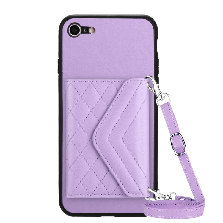 Rhombic Texture Card Bag RFID Phone Case with Long Lanyard, For iPhone SE 2022 / SE 2020, For iPhone 13 Pro Max, For iPhone 13 Pro, For iPhone 13