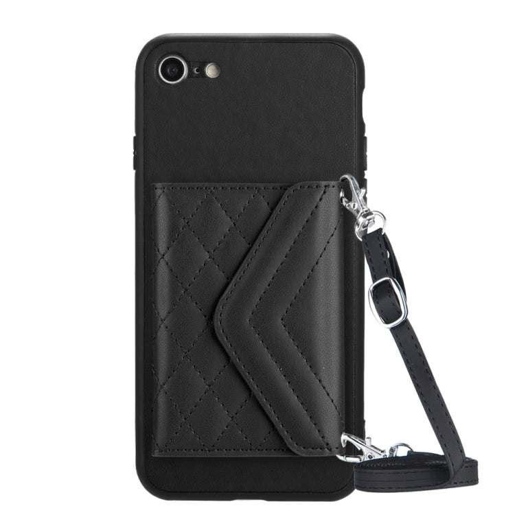 Rhombic Texture Card Bag RFID Phone Case with Long Lanyard, For iPhone SE 2022 / SE 2020, For iPhone 13 Pro Max, For iPhone 13 Pro, For iPhone 13