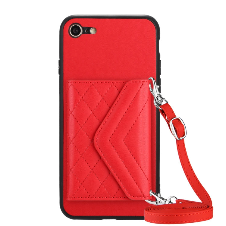 Rhombic Texture Card Bag RFID Phone Case with Long Lanyard, For iPhone SE 2022 / SE 2020, For iPhone 13 Pro Max, For iPhone 13 Pro, For iPhone 13