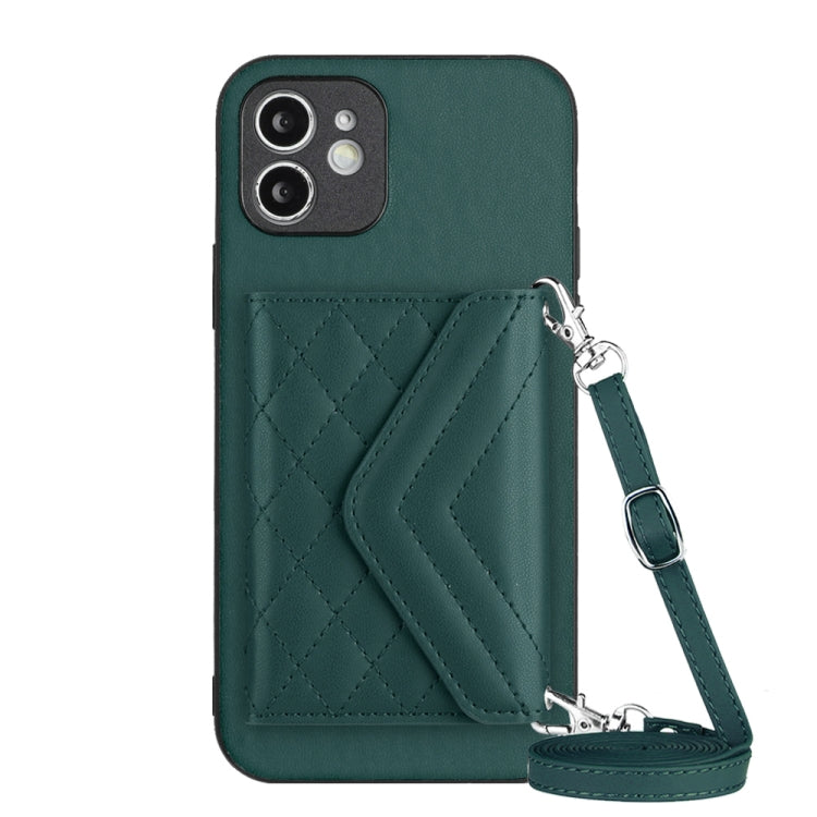 Rhombic Texture Card Bag RFID Phone Case with Long Lanyard, For iPhone 13 mini, For iPhone 12, For iPhone 12 Pro Max, For iPhone 12 Pro