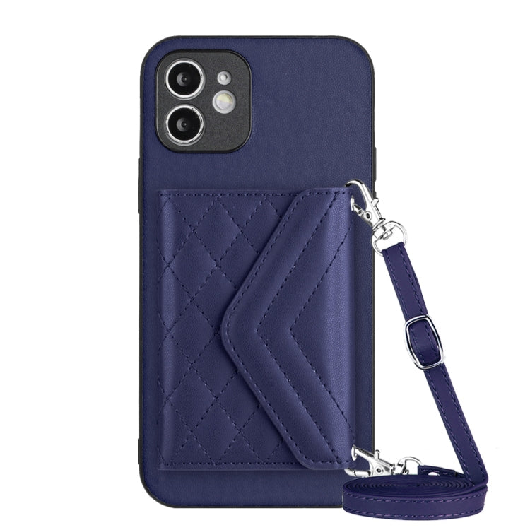 Rhombic Texture Card Bag RFID Phone Case with Long Lanyard, For iPhone 13 mini, For iPhone 12, For iPhone 12 Pro Max, For iPhone 12 Pro