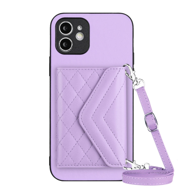 Rhombic Texture Card Bag RFID Phone Case with Long Lanyard, For iPhone 13 mini, For iPhone 12, For iPhone 12 Pro Max, For iPhone 12 Pro