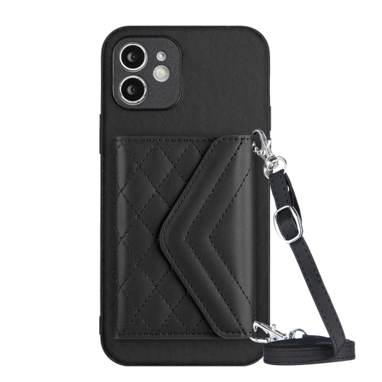 Rhombic Texture Card Bag RFID Phone Case with Long Lanyard, For iPhone 13 mini, For iPhone 12, For iPhone 12 Pro Max, For iPhone 12 Pro