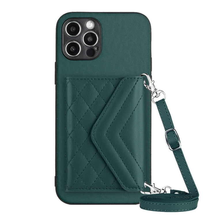 Rhombic Texture Card Bag RFID Phone Case with Long Lanyard, For iPhone 13 mini, For iPhone 12, For iPhone 12 Pro Max, For iPhone 12 Pro