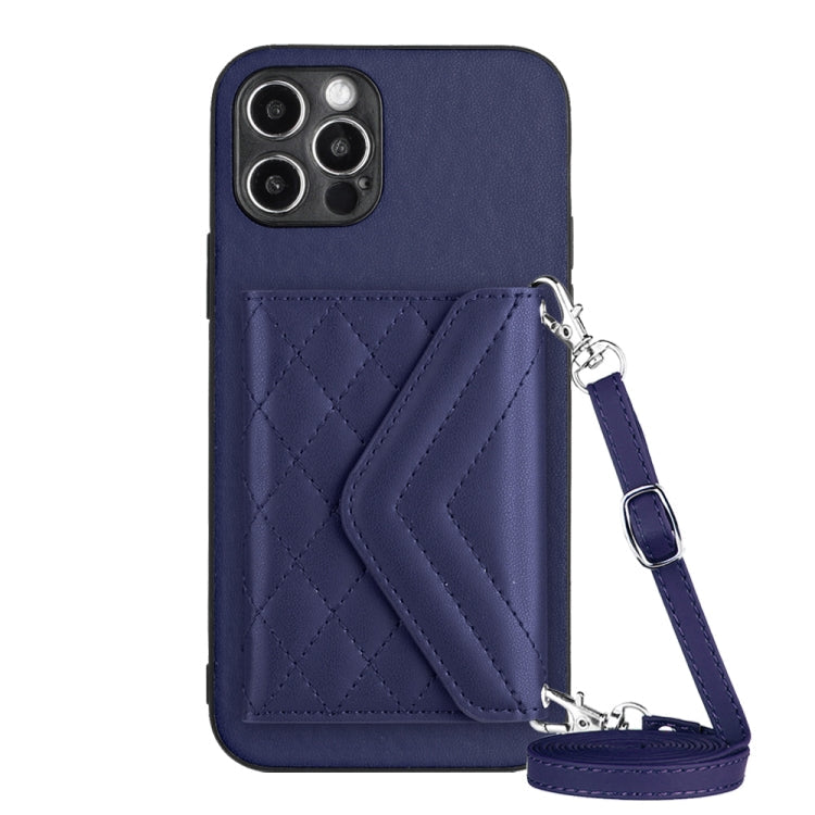 Rhombic Texture Card Bag RFID Phone Case with Long Lanyard, For iPhone 13 mini, For iPhone 12, For iPhone 12 Pro Max, For iPhone 12 Pro