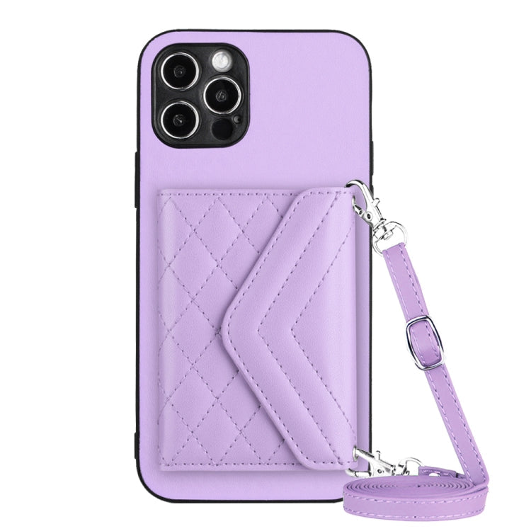 Rhombic Texture Card Bag RFID Phone Case with Long Lanyard, For iPhone 13 mini, For iPhone 12, For iPhone 12 Pro Max, For iPhone 12 Pro