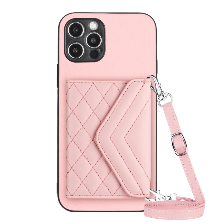Rhombic Texture Card Bag RFID Phone Case with Long Lanyard, For iPhone 13 mini, For iPhone 12, For iPhone 12 Pro Max, For iPhone 12 Pro