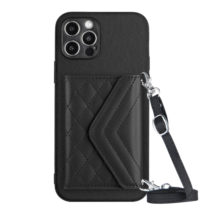 Rhombic Texture Card Bag RFID Phone Case with Long Lanyard, For iPhone 13 mini, For iPhone 12, For iPhone 12 Pro Max, For iPhone 12 Pro
