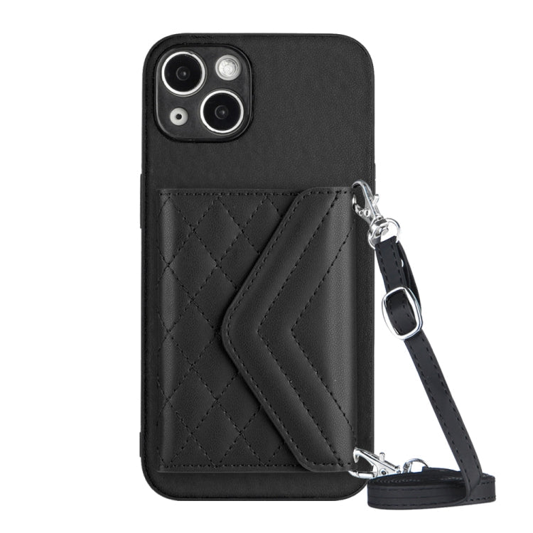 Rhombic Texture Card Bag RFID Phone Case with Long Lanyard, For iPhone 13 mini, For iPhone 12, For iPhone 12 Pro Max, For iPhone 12 Pro