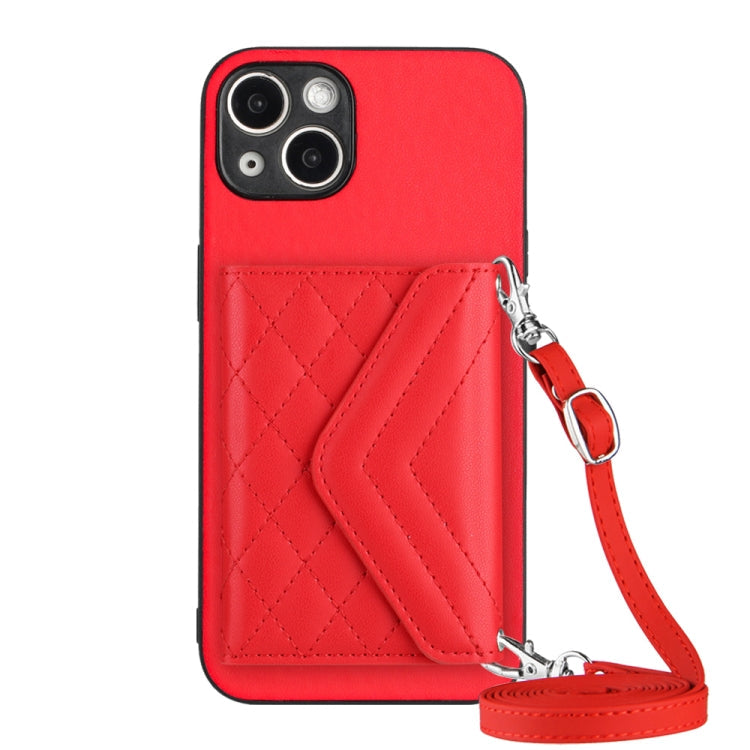 Rhombic Texture Card Bag RFID Phone Case with Long Lanyard, For iPhone 13 mini, For iPhone 12, For iPhone 12 Pro Max, For iPhone 12 Pro