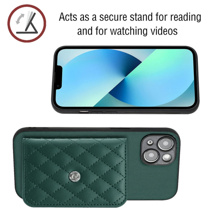 Rhombic Texture Card Bag RFID Phone Case with Long Lanyard, For iPhone 14 Plus, For iPhone 14, For iPhone 14 Pro, For iPhone 14 Pro Max