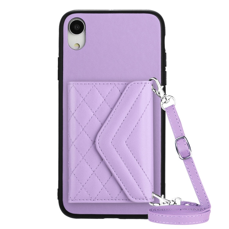 Rhombic Texture Card Bag RFID Phone Case with Long Lanyard, For iPhone XS / X, For iPhone XR, For iPhone XS Max, For iPhone 8 Plus / 7 Plus