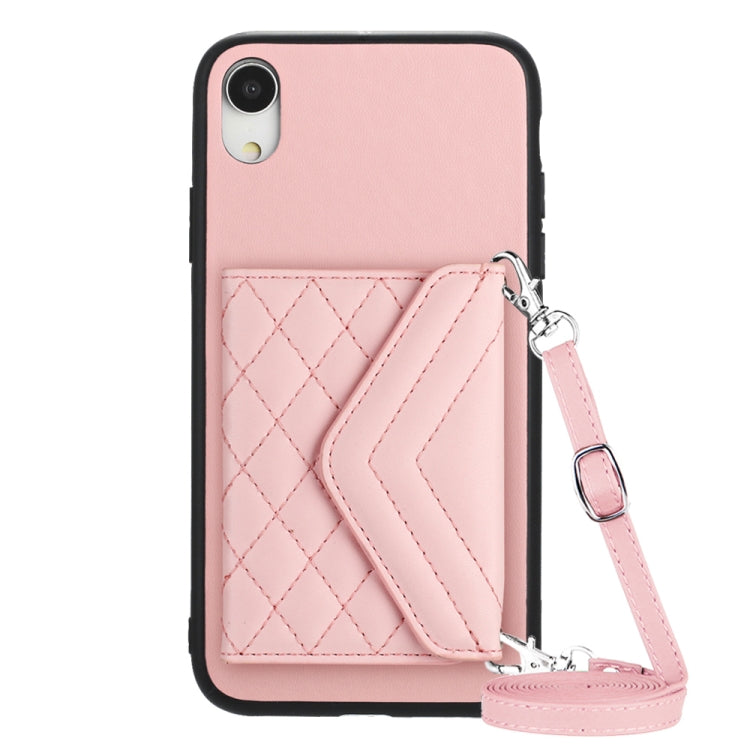 Rhombic Texture Card Bag RFID Phone Case with Long Lanyard, For iPhone XS / X, For iPhone XR, For iPhone XS Max, For iPhone 8 Plus / 7 Plus