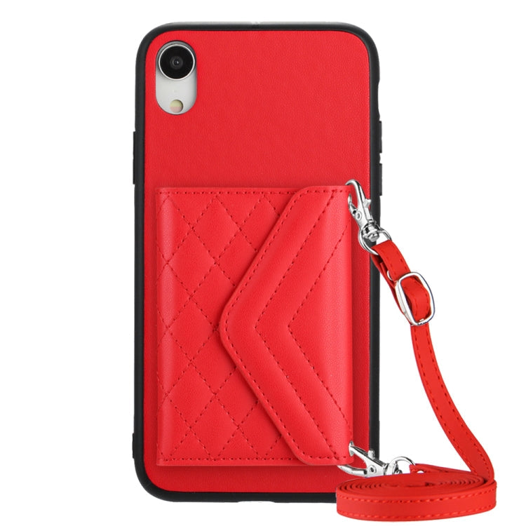 Rhombic Texture Card Bag RFID Phone Case with Long Lanyard, For iPhone XS / X, For iPhone XR, For iPhone XS Max, For iPhone 8 Plus / 7 Plus