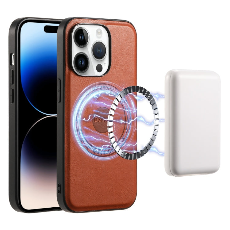 Denior Cowhide Texture Leather MagSafe Phone Case, For iPhone 15 Plus, For iPhone 15, For iPhone 14 Plus, For iPhone 14/13, For iPhone 14 Pro, For iPhone 14 Pro Max