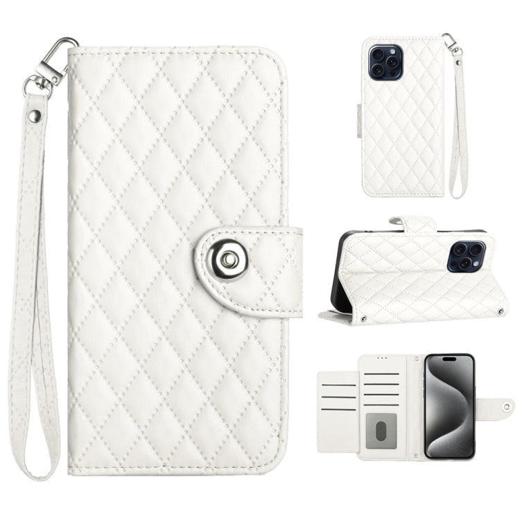 Rhombic Texture Flip Leather Phone Case with Lanyard, For iPhone 16, For iPhone 15 Pro Max, For iPhone 15 Pro, For iPhone 15 Plus