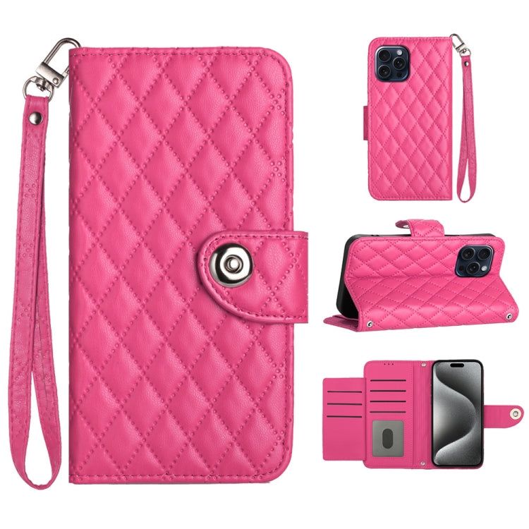 Rhombic Texture Flip Leather Phone Case with Lanyard, For iPhone 16, For iPhone 15 Pro Max, For iPhone 15 Pro, For iPhone 15 Plus