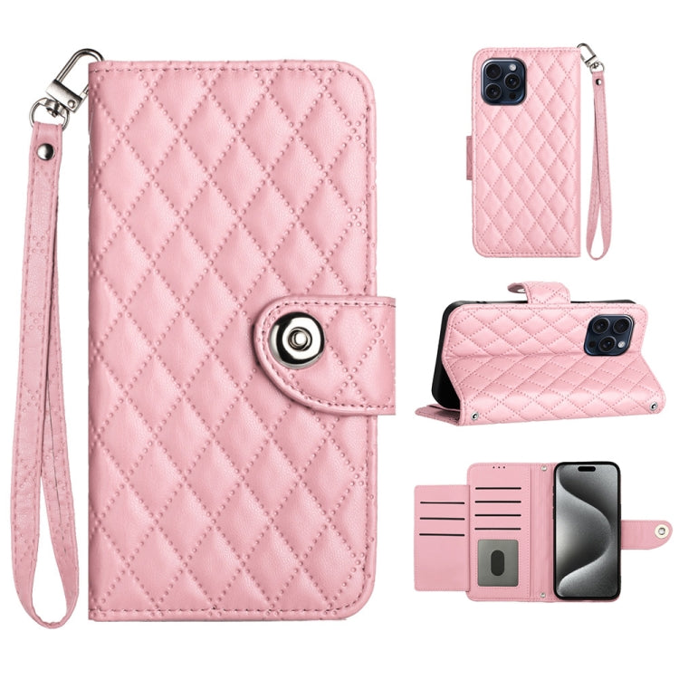 Rhombic Texture Flip Leather Phone Case with Lanyard, For iPhone 16, For iPhone 15 Pro Max, For iPhone 15 Pro, For iPhone 15 Plus