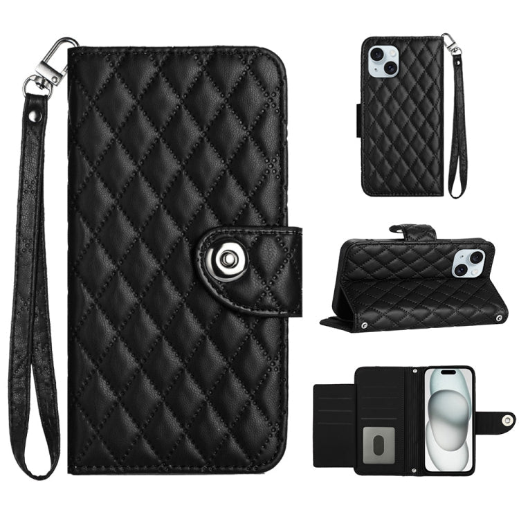Rhombic Texture Flip Leather Phone Case with Lanyard, For iPhone 16, For iPhone 15 Pro Max, For iPhone 15 Pro, For iPhone 15 Plus