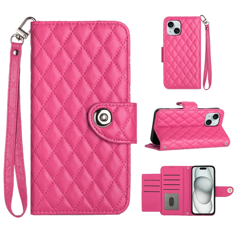 Rhombic Texture Flip Leather Phone Case with Lanyard, For iPhone 16, For iPhone 15 Pro Max, For iPhone 15 Pro, For iPhone 15 Plus