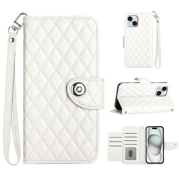 Rhombic Texture Flip Leather Phone Case with Lanyard, For iPhone 16, For iPhone 15 Pro Max, For iPhone 15 Pro, For iPhone 15 Plus