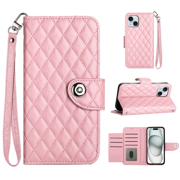 Rhombic Texture Flip Leather Phone Case with Lanyard, For iPhone 16, For iPhone 15 Pro Max, For iPhone 15 Pro, For iPhone 15 Plus