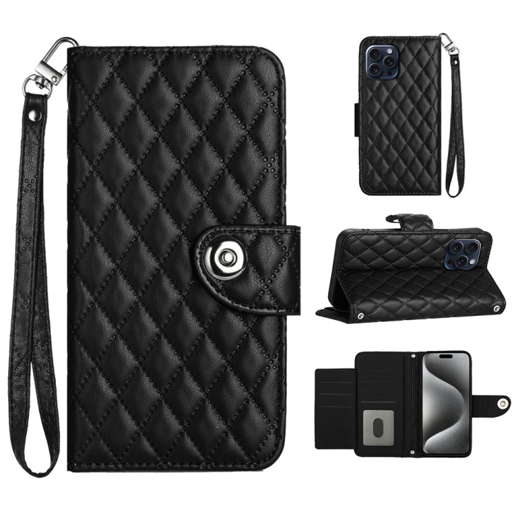 Rhombic Texture Flip Leather Phone Case with Lanyard, For iPhone 15, For iPhone 14 Plus, For iPhone 14, For iPhone 14 Pro