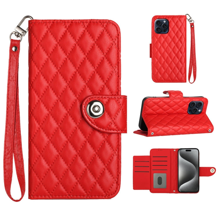 Rhombic Texture Flip Leather Phone Case with Lanyard, For iPhone 14 Pro Max, For iPhone SE 2022 / 2020 / 8 / 7, For iPhone 13 Pro Max, For iPhone 13 Pro