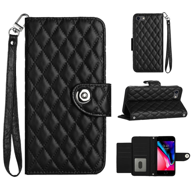 Rhombic Texture Flip Leather Phone Case with Lanyard, For iPhone 14 Pro Max, For iPhone SE 2022 / 2020 / 8 / 7, For iPhone 13 Pro Max, For iPhone 13 Pro