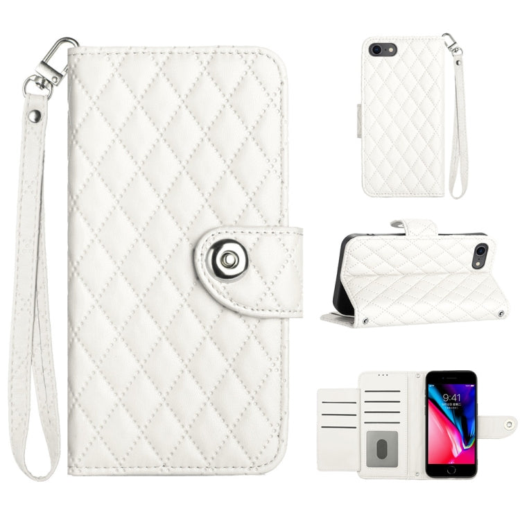 Rhombic Texture Flip Leather Phone Case with Lanyard, For iPhone 14 Pro Max, For iPhone SE 2022 / 2020 / 8 / 7, For iPhone 13 Pro Max, For iPhone 13 Pro