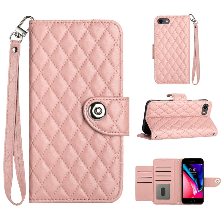 Rhombic Texture Flip Leather Phone Case with Lanyard, For iPhone 14 Pro Max, For iPhone SE 2022 / 2020 / 8 / 7, For iPhone 13 Pro Max, For iPhone 13 Pro