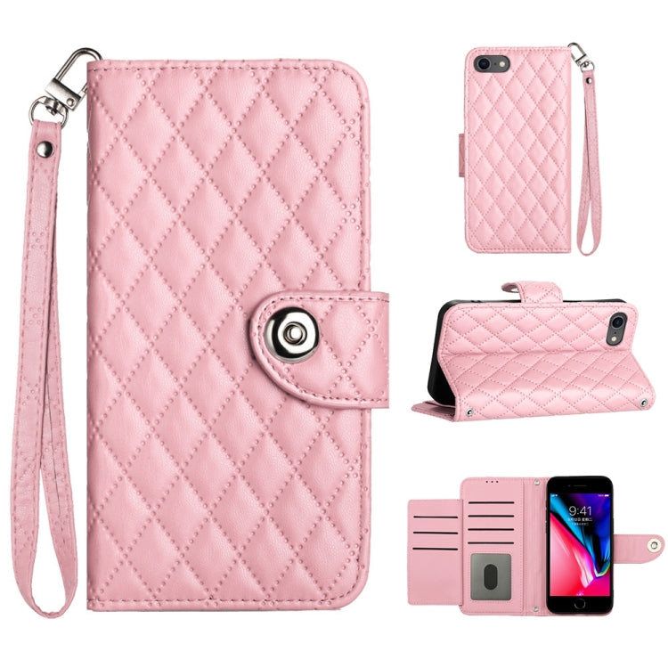 Rhombic Texture Flip Leather Phone Case with Lanyard, For iPhone 14 Pro Max, For iPhone SE 2022 / 2020 / 8 / 7, For iPhone 13 Pro Max, For iPhone 13 Pro