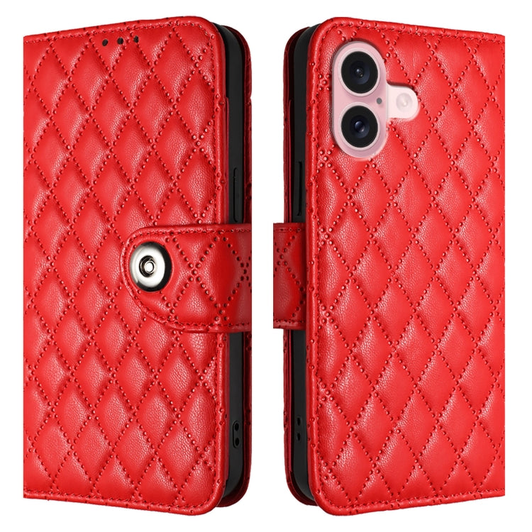 Rhombic Texture Flip Leather Phone Case with Lanyard, For iPhone 16, For iPhone 15 Pro Max, For iPhone 15 Pro, For iPhone 15 Plus