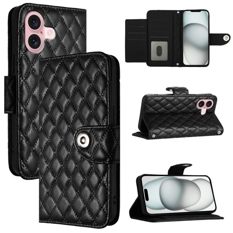 Rhombic Texture Flip Leather Phone Case with Lanyard, For iPhone 16, For iPhone 15 Pro Max, For iPhone 15 Pro, For iPhone 15 Plus
