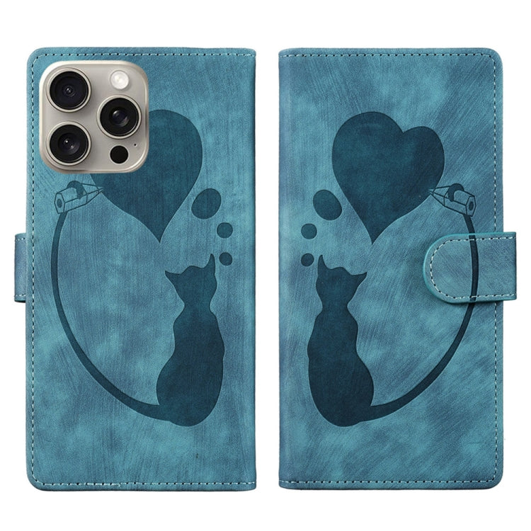 Pen Heart Cat Embossed Leather Phone Case, For iPhone 14 Plus, For iPhone 14, For iPhone 14 Pro, For iPhone 14 Pro Max