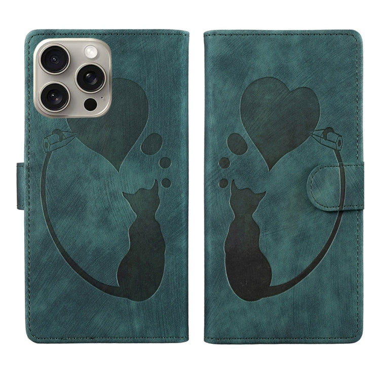 Pen Heart Cat Embossed Leather Phone Case, For iPhone 14 Plus, For iPhone 14, For iPhone 14 Pro, For iPhone 14 Pro Max