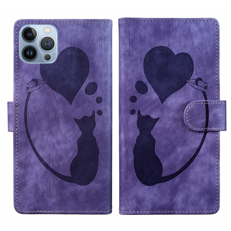Pen Heart Cat Embossed Leather Phone Case, For iPhone 7 / 8 / SE 2022, For iPhone 13 Pro Max, For iPhone 13 Pro, For iPhone 13