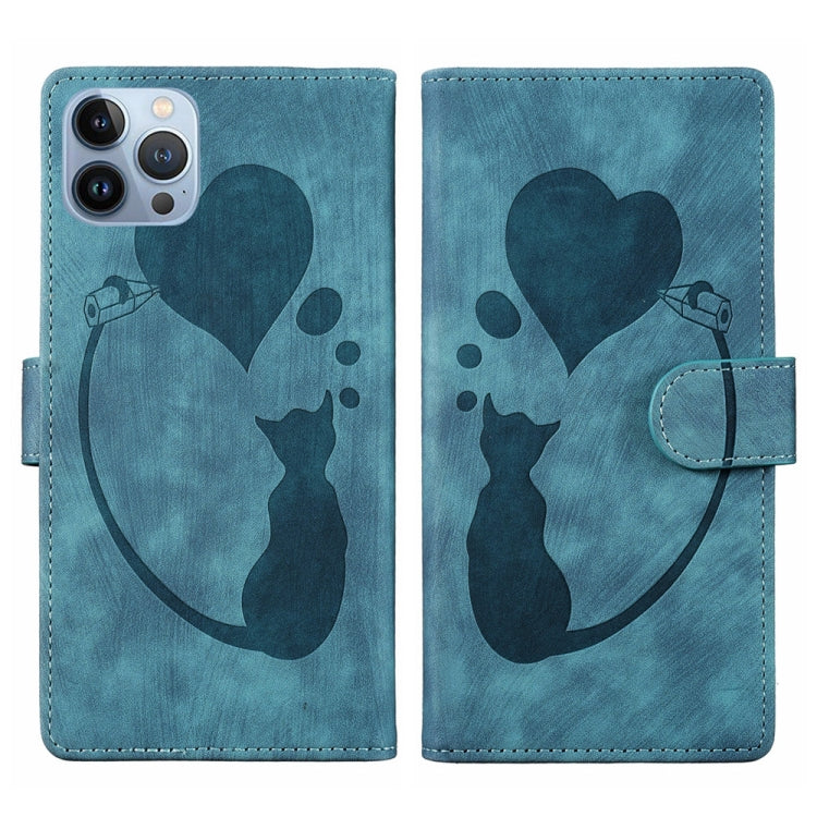 Pen Heart Cat Embossed Leather Phone Case, For iPhone 7 / 8 / SE 2022, For iPhone 13 Pro Max, For iPhone 13 Pro, For iPhone 13