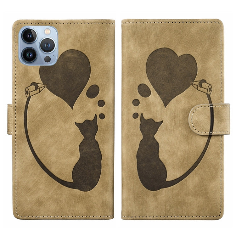Pen Heart Cat Embossed Leather Phone Case, For iPhone 7 / 8 / SE 2022, For iPhone 13 Pro Max, For iPhone 13 Pro, For iPhone 13