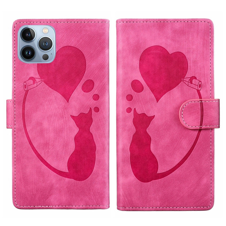 Pen Heart Cat Embossed Leather Phone Case, For iPhone 7 / 8 / SE 2022, For iPhone 13 Pro Max, For iPhone 13 Pro, For iPhone 13