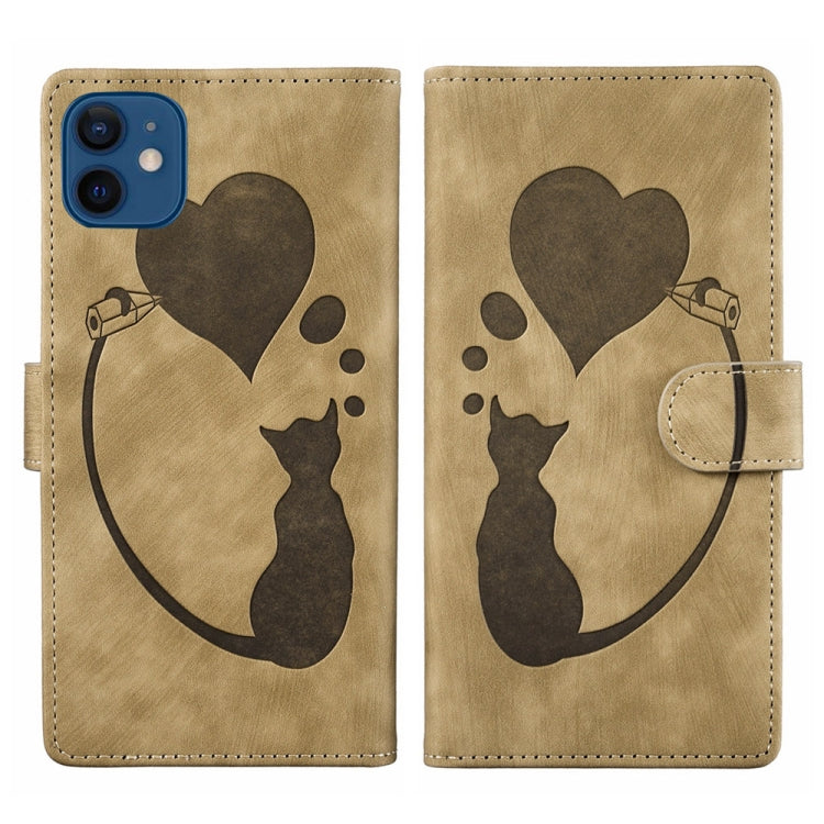 Pen Heart Cat Embossed Leather Phone Case, For iPhone 12 mini, For iPhone 11 Pro Max, For iPhone 11, For iPhone 11 Pro