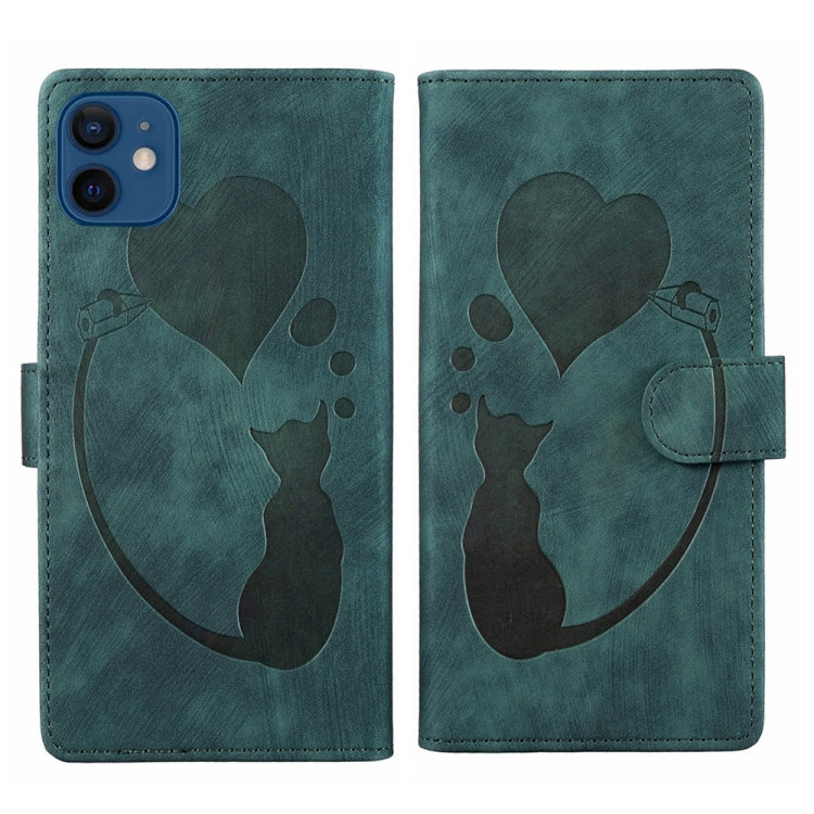 Pen Heart Cat Embossed Leather Phone Case, For iPhone 12 mini, For iPhone 11 Pro Max, For iPhone 11, For iPhone 11 Pro