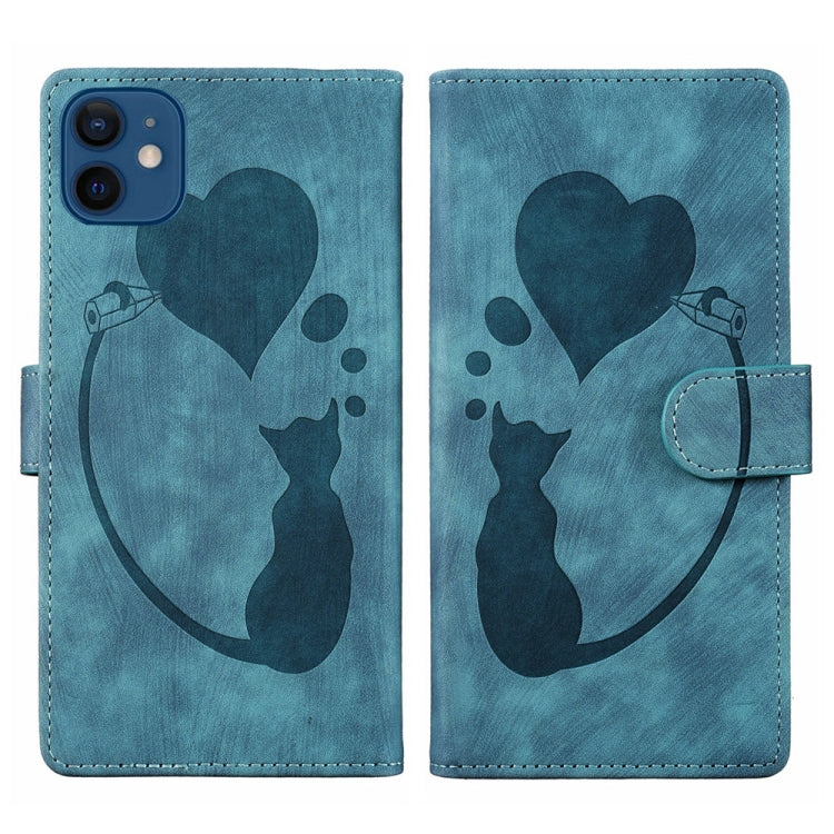 Pen Heart Cat Embossed Leather Phone Case, For iPhone 12 mini, For iPhone 11 Pro Max, For iPhone 11, For iPhone 11 Pro