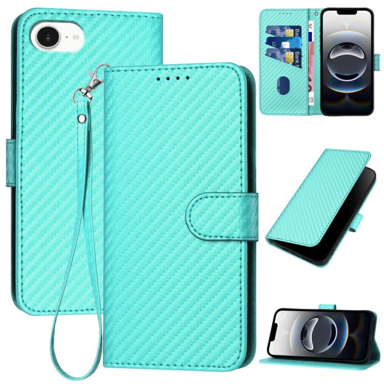 YX0070 Carbon Fiber Buckle Leather Phone Case with Lanyard, For iPhone 17e / 16e, For iPhone 17 Pro Max, For iPhone 17 Pro