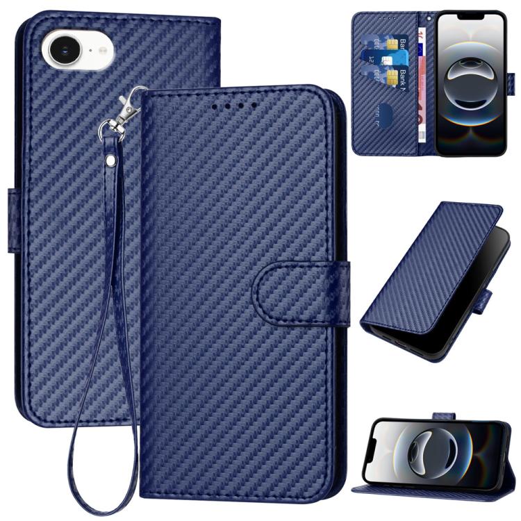 YX0070 Carbon Fiber Buckle Leather Phone Case with Lanyard, For iPhone 17e / 16e, For iPhone 17 Pro Max, For iPhone 17 Pro